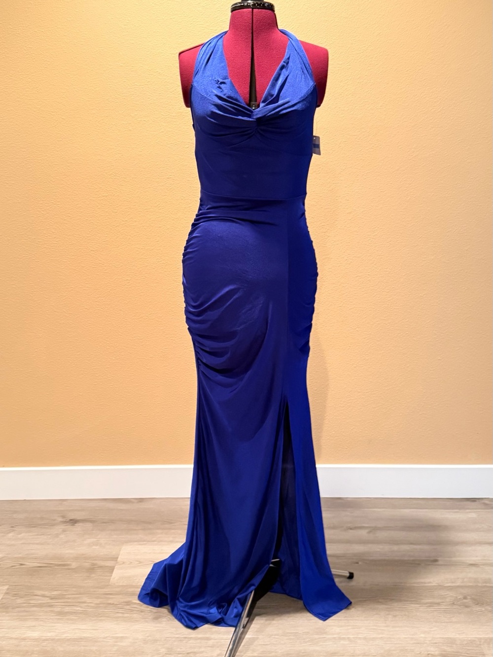 Elegant Royal Blue Halter Evening Gown